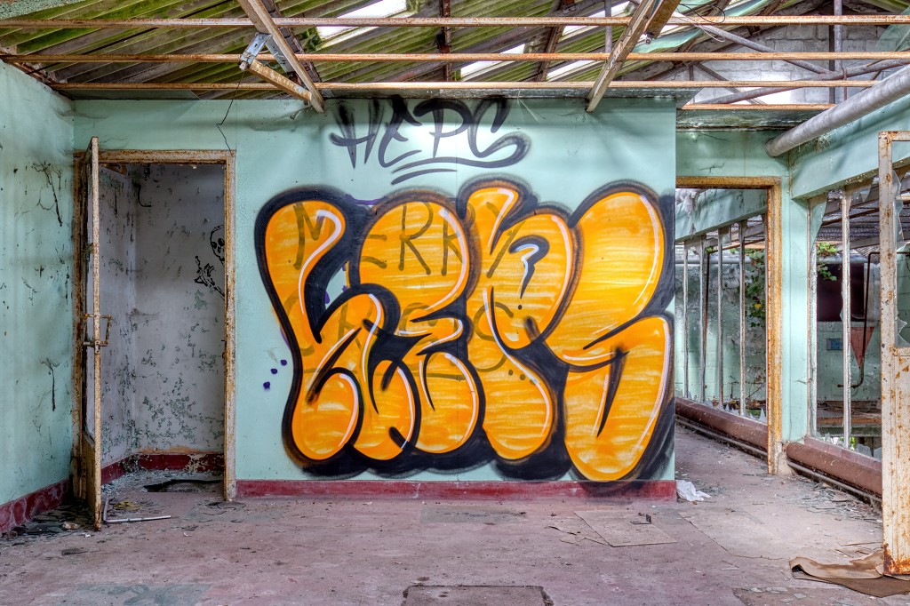 HDR graffiti streetart street-art street art skeleton factory urbex roa klaas van der linden kunst kunstwerk decay verlaten lost place places abandoned